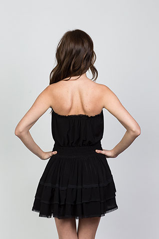 Black Jersey Strapless Peasant Dress