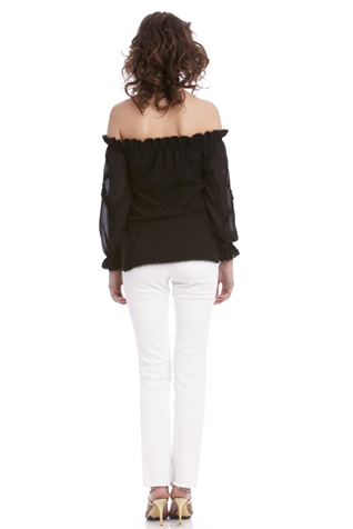 Black Slashed Frayed Peasant Top