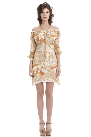 Frayed Off Shoulder Peasant Dress