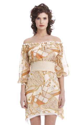 Frayed Off Shoulder Peasant Dress