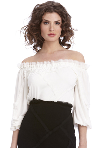 Slashed Frayed Off Shoulder Jersey Tee