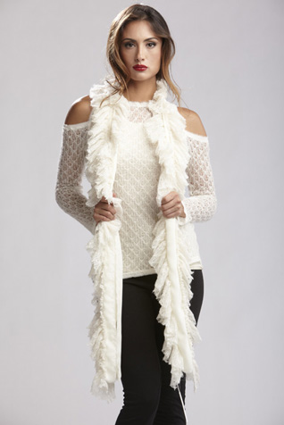 Ivory Knit Ruffled Scarf