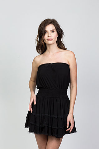 Black Jersey Strapless Peasant Dress