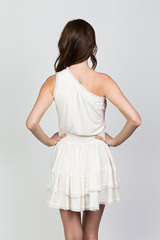 White Jersey One Shoulder Peasant Dress