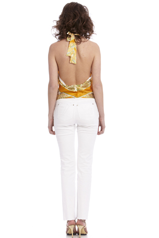 Silk Print Cowled Halter Top
