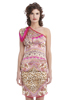 Silk Print Draped One Shoulder Dress
