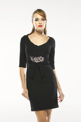 Crepe Dress with Bow and Broach