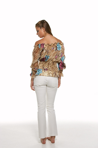 Multicolored Off Shoulder Peasant Top