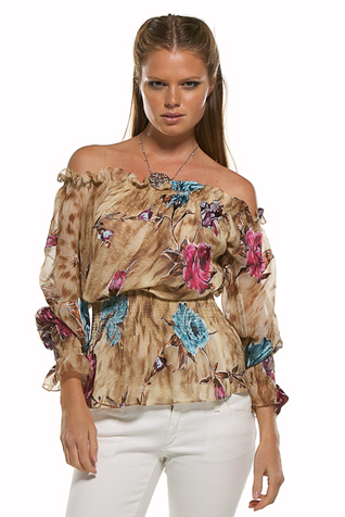 Multicolored Off Shoulder Peasant Top