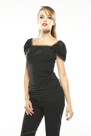 Jersey Square Neck Pleated Top